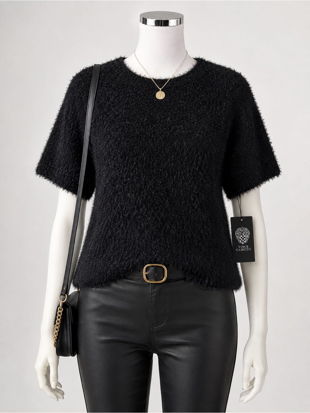 Vince Camuto Cozy & Bright Fuzzy Black Sweater NWT, ES
